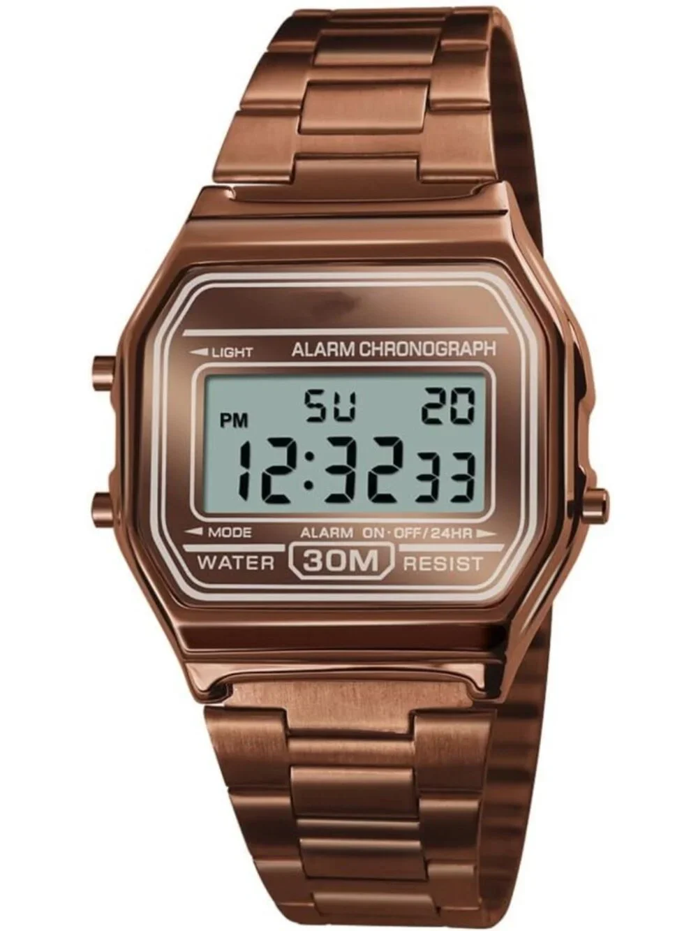 Stylish Men's Digital Gold Stainless Steel Watch - Waterproof, Sleek Design